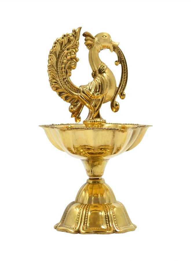 CraftVatika Pure Brass Diya, Peacock Design Brass Diya Set of 1, Kuthu Vilakku for Home Diwali Decor Items, Oil Wick Lamp Deepak Deepam (7 CM Height) - Image 2